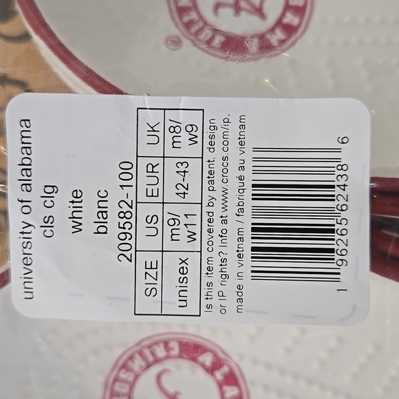Crocs University of Alabama Crimson Tide Clogs Ted White Bama Mens Sz 10 - Picture 7 of 7